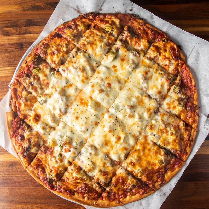 Pizza Cousins' Sicilian Pizza with Italian Hot Sausage, Peppers